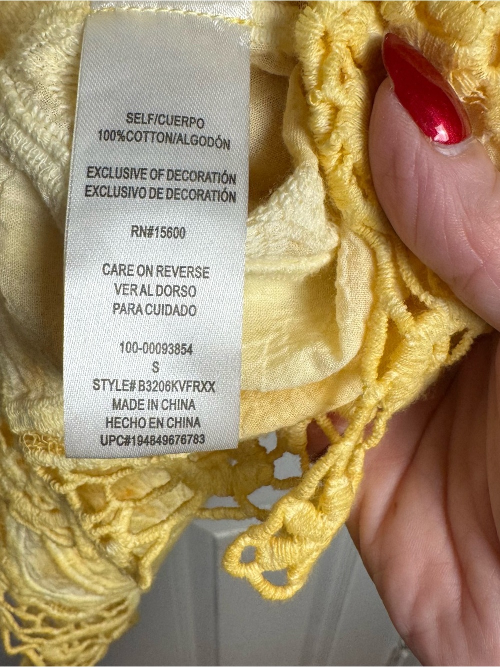 Democracy Yellow Crochet Lace Boho Blouse Top 100% Cotton Size S Cottagecore - Picture 8 of 11